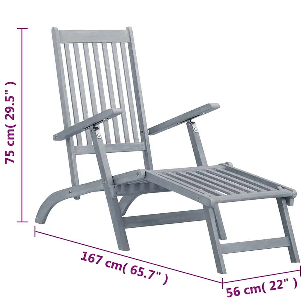 45957 vidaXL Outdoor Deck Chair with Footrest Grey Wash Solid Acacia Wood