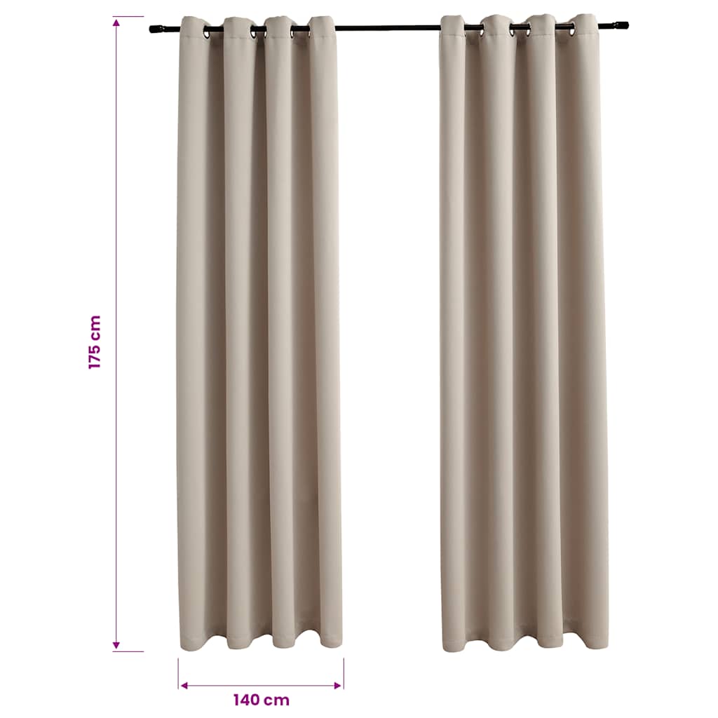 Blackout Curtains with Metal Rings 2 pcs Beige 140x175 cm