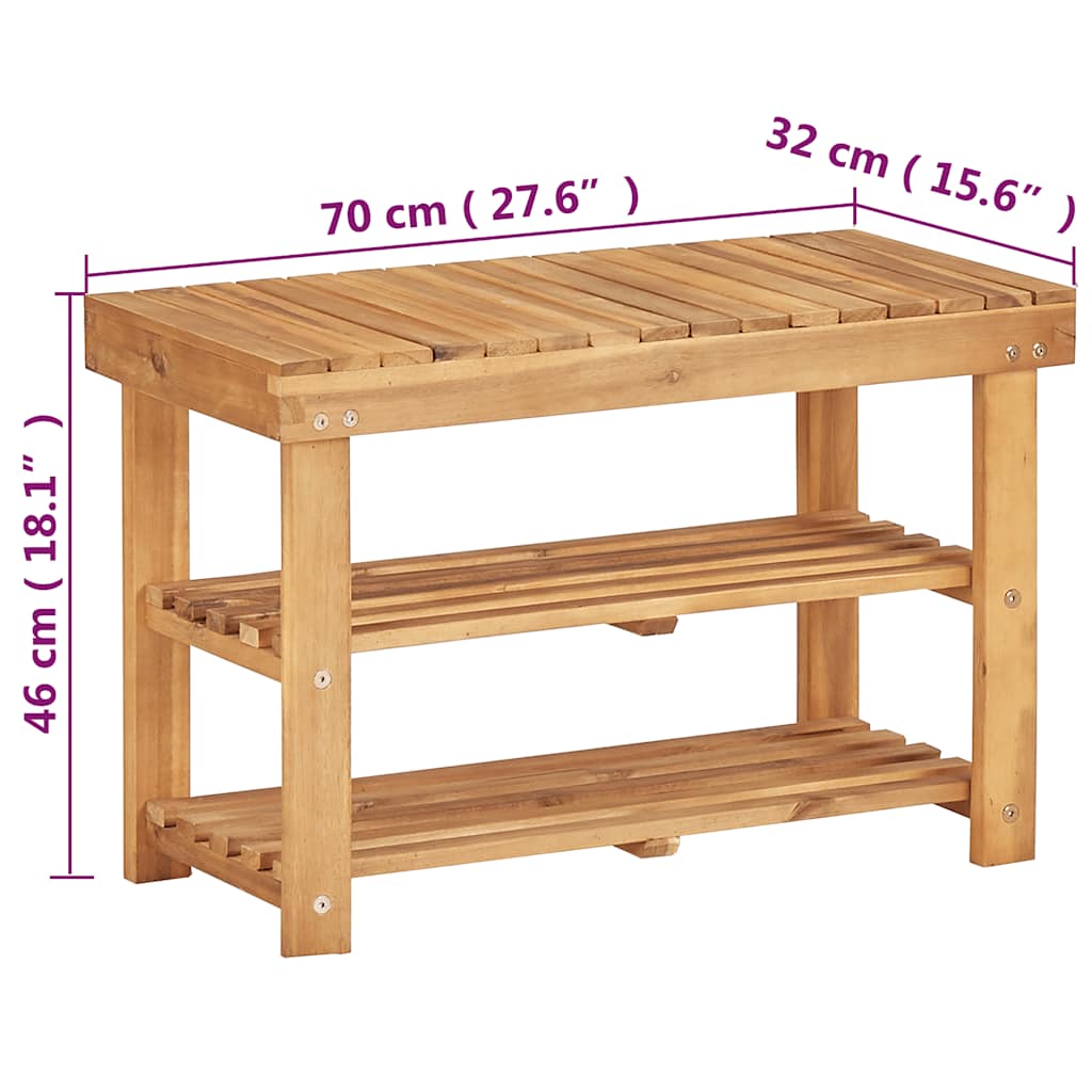 45930 vidaXL Shoe Rack 70x32x46 cm Solid Acacia Wood