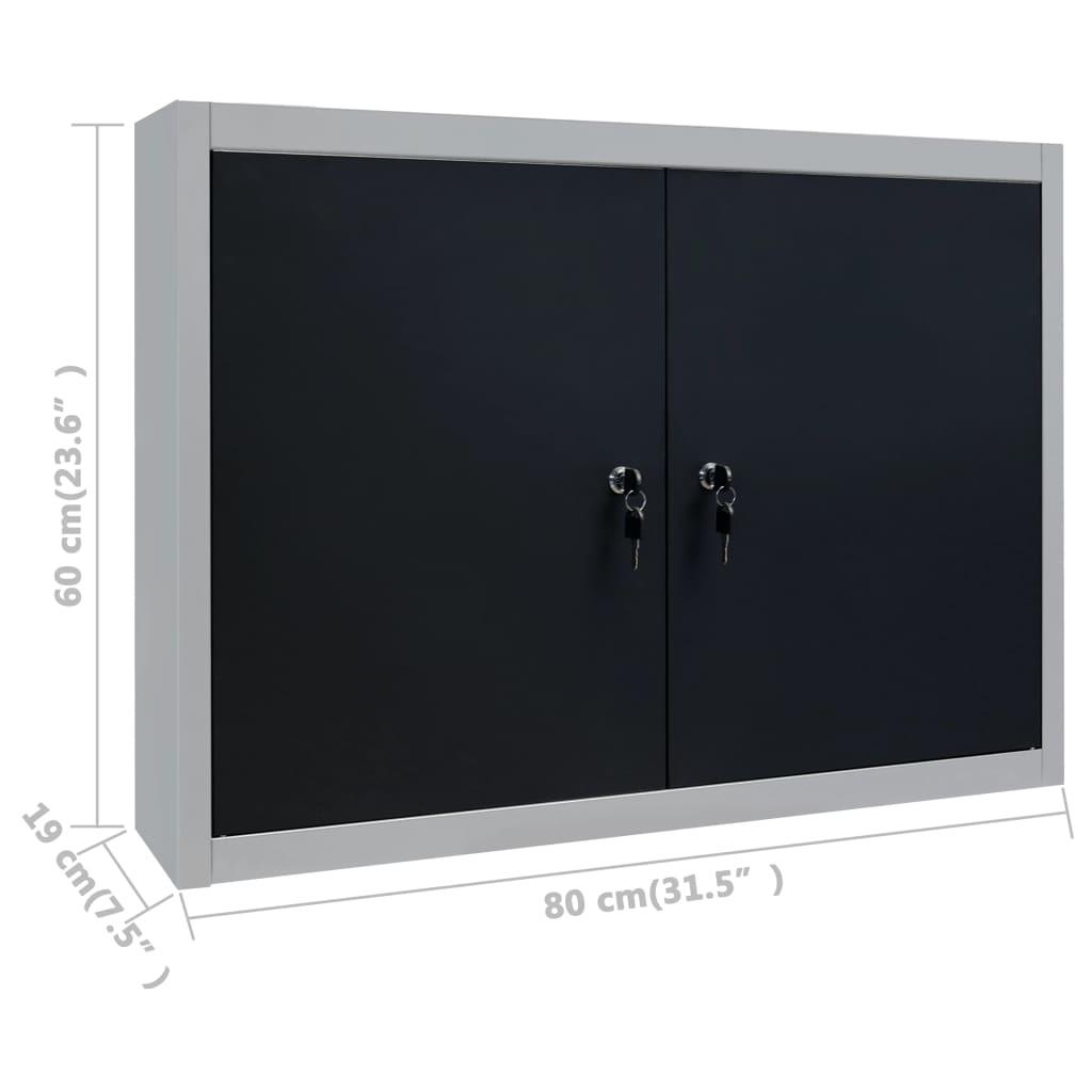 145365 vidaXL Wall Mounted Tool Cabinet Industrial Style Metal Grey and Black