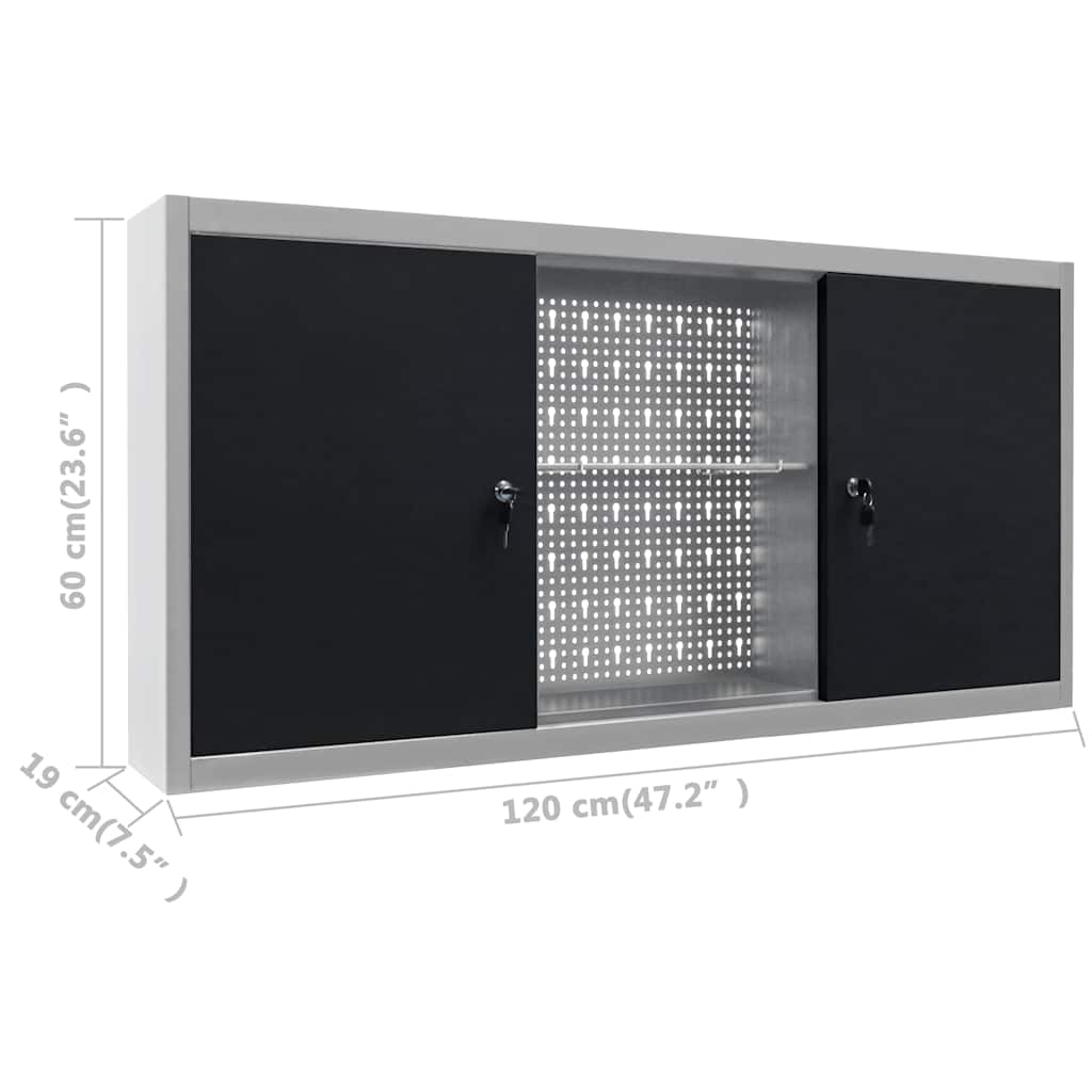 145366 vidaXL Wall Mounted Tool Cabinet Industrial Style Metal Grey and Black