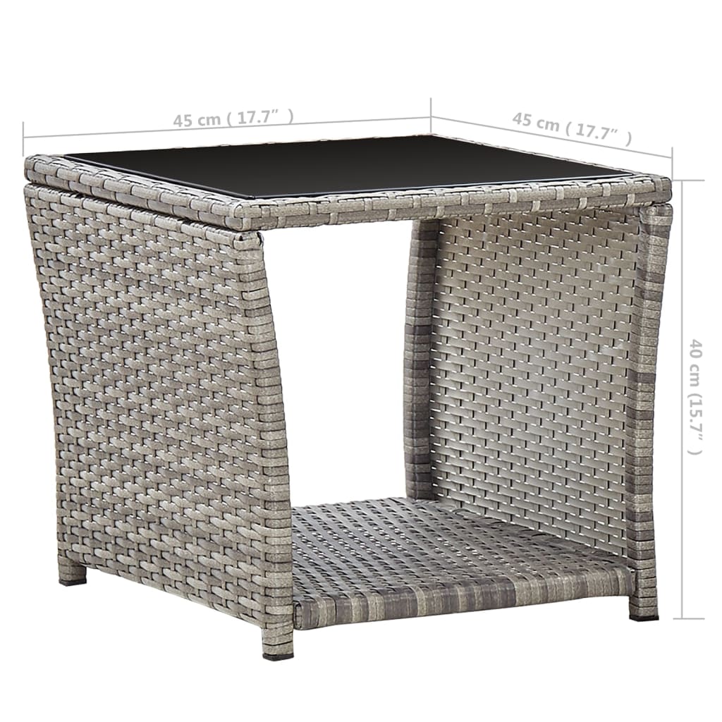 46068 vidaXL Coffee Table Grey 45x45x40 cm Poly Rattan and Glass
