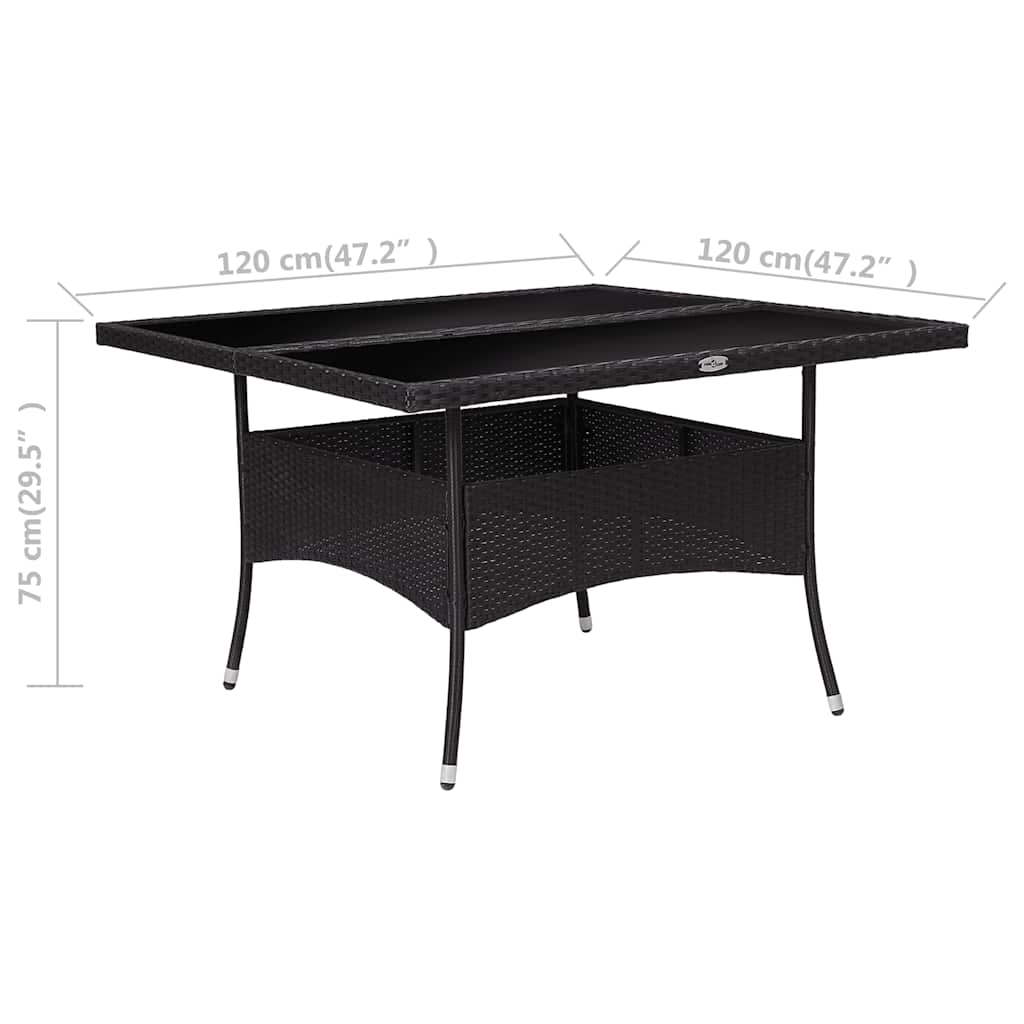 46189 vidaXL Outdoor Dining Table Black Poly Rattan and Glass