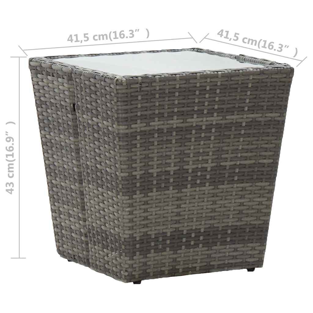 46196 vidaXL Tea Table Grey 41,5x41,5x43 cm Poly Rattan and Tempered Glass