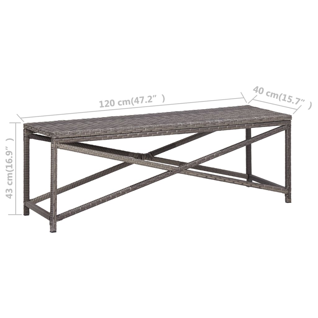 Bench | Grey | PE Rattan, Powder-Coated Steel | 120 cm | Tough | Bench