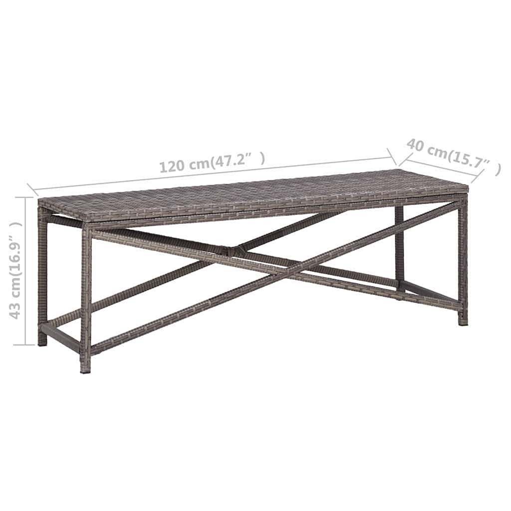 46211 vidaXL Garden Bench 120 cm Poly Rattan Grey