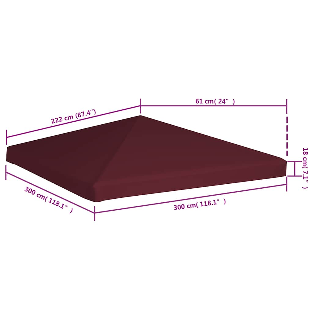 46620 vidaXL Gazebo Top Cover 310 g/m² 3x3 m Bordeaux