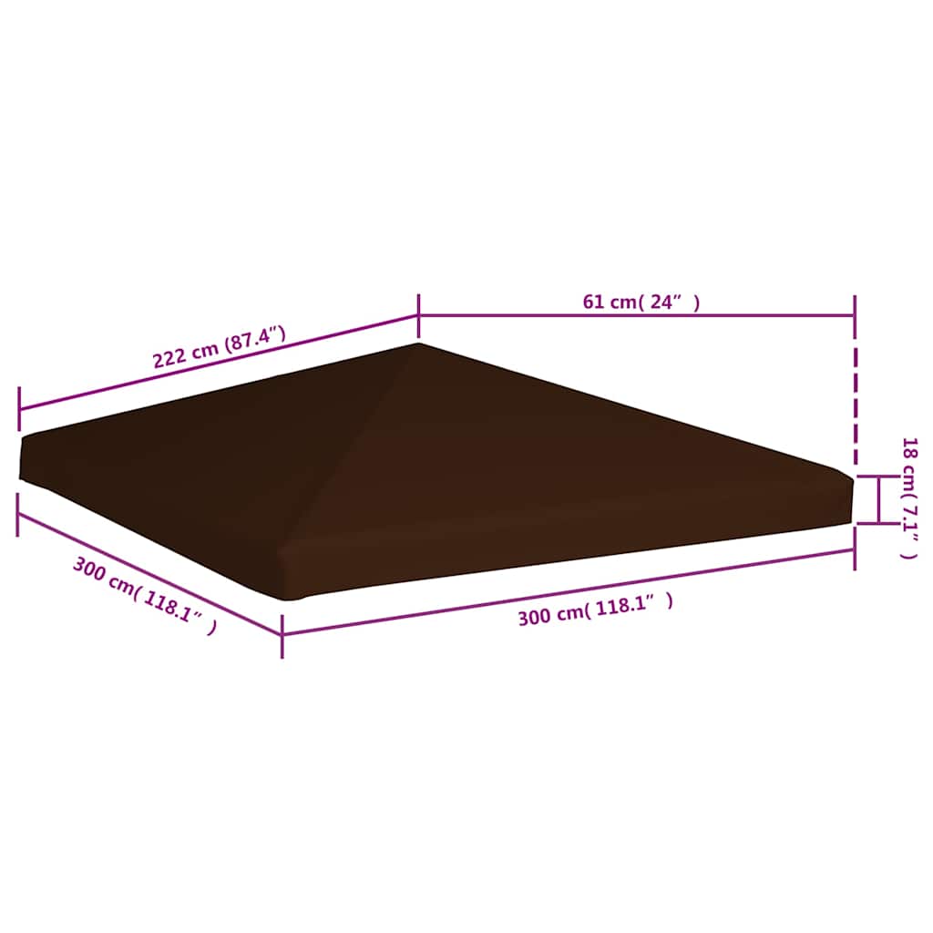 46621 vidaXL Gazebo Top Cover 310 g/m² 3x3 m Brown