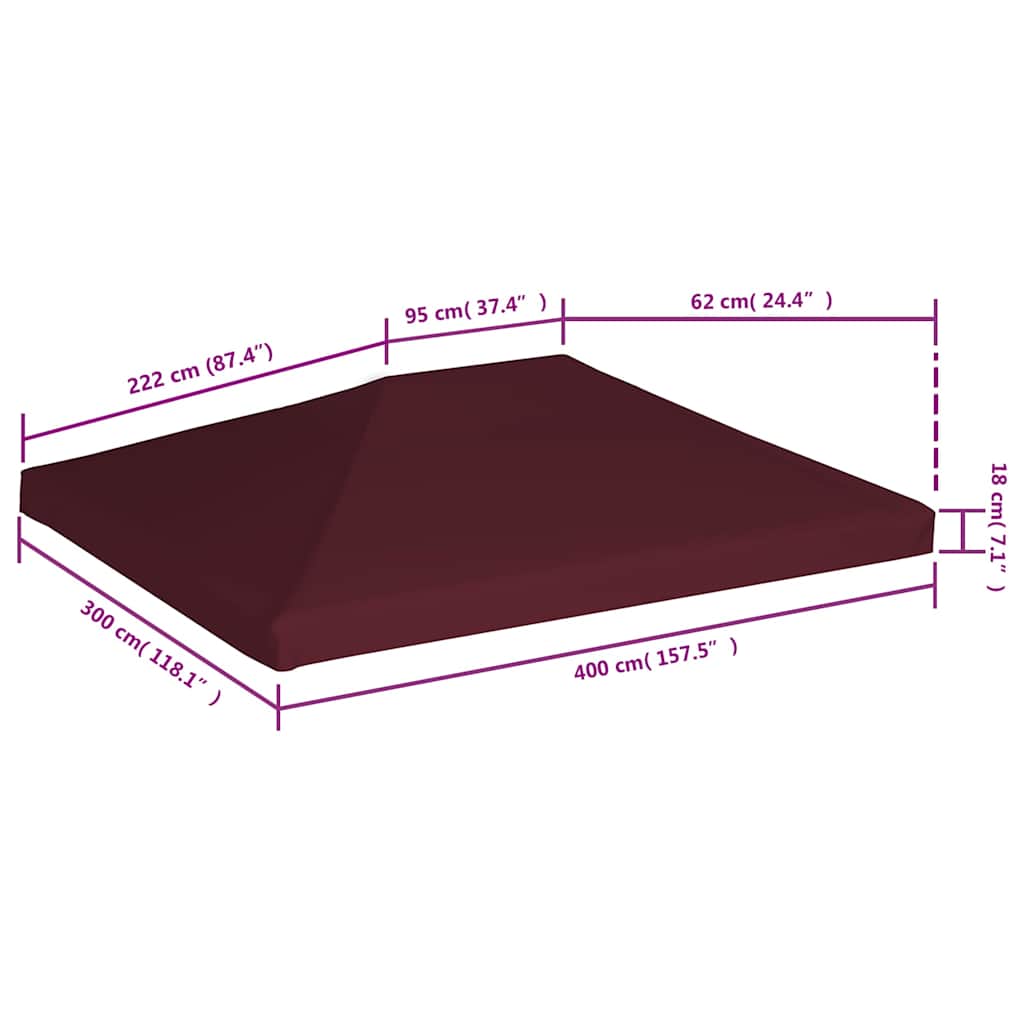 46624 vidaXL Gazebo Top Cover 310 g/m² 3x4 m Bordeaux