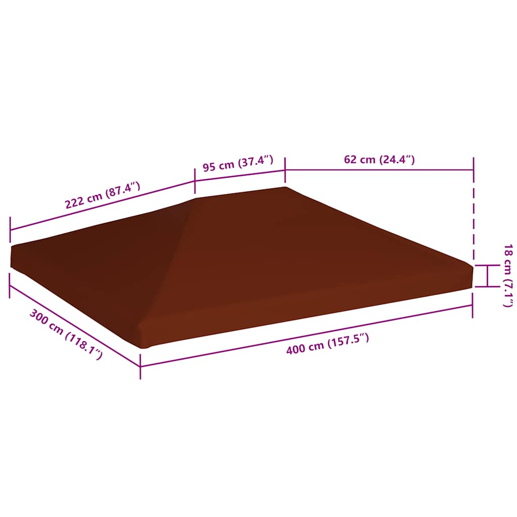 46626 vidaXL Gazebo Top Cover 310 g/m² 3x4 m Terracotta