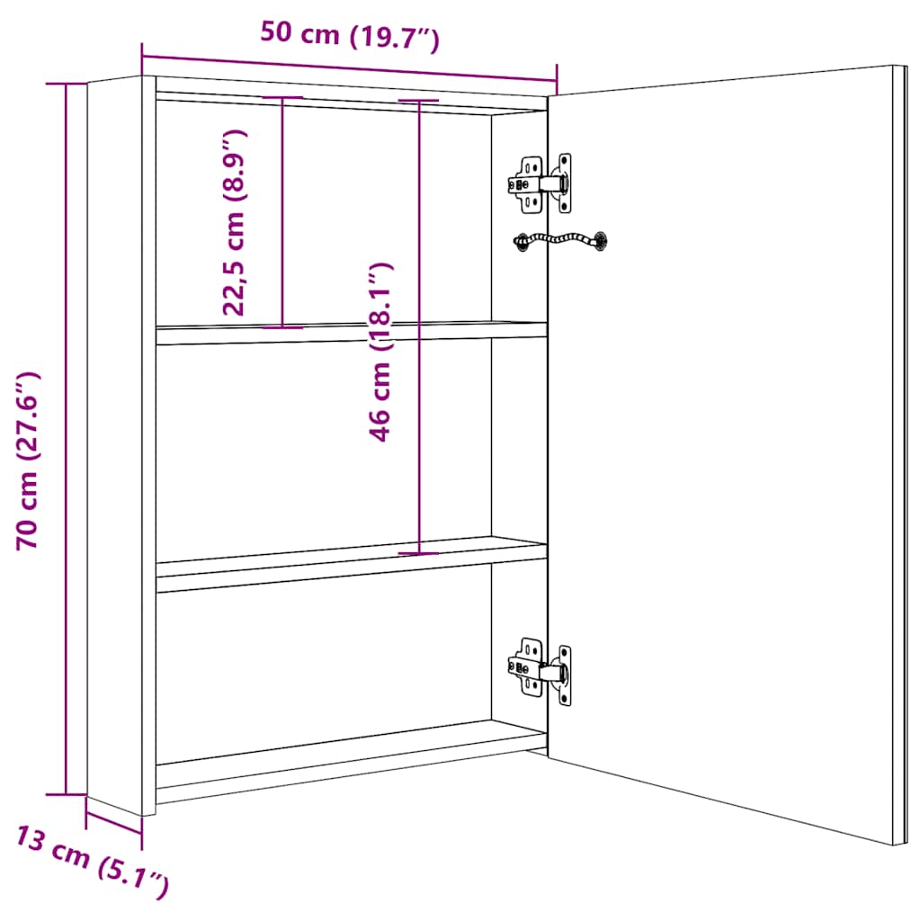 285116 vidaXL LED Bathroom Mirror Cabinet 50x13x70 cm