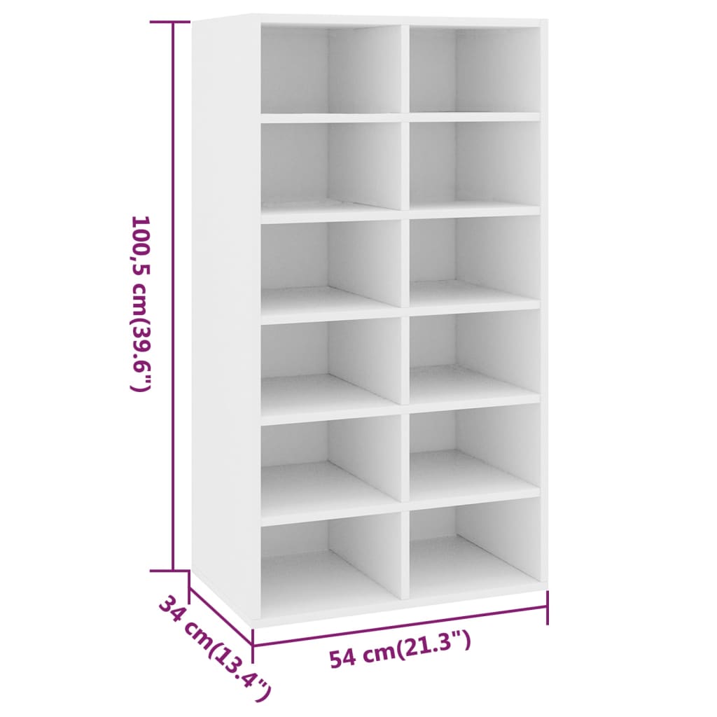 800396 vidaXL Shoe Rack White 54x34x100,5 cm Engineered Wood