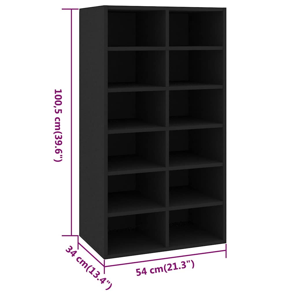 800397 vidaXL Shoe Rack Black 54x34x100,5 cm Engineered Wood