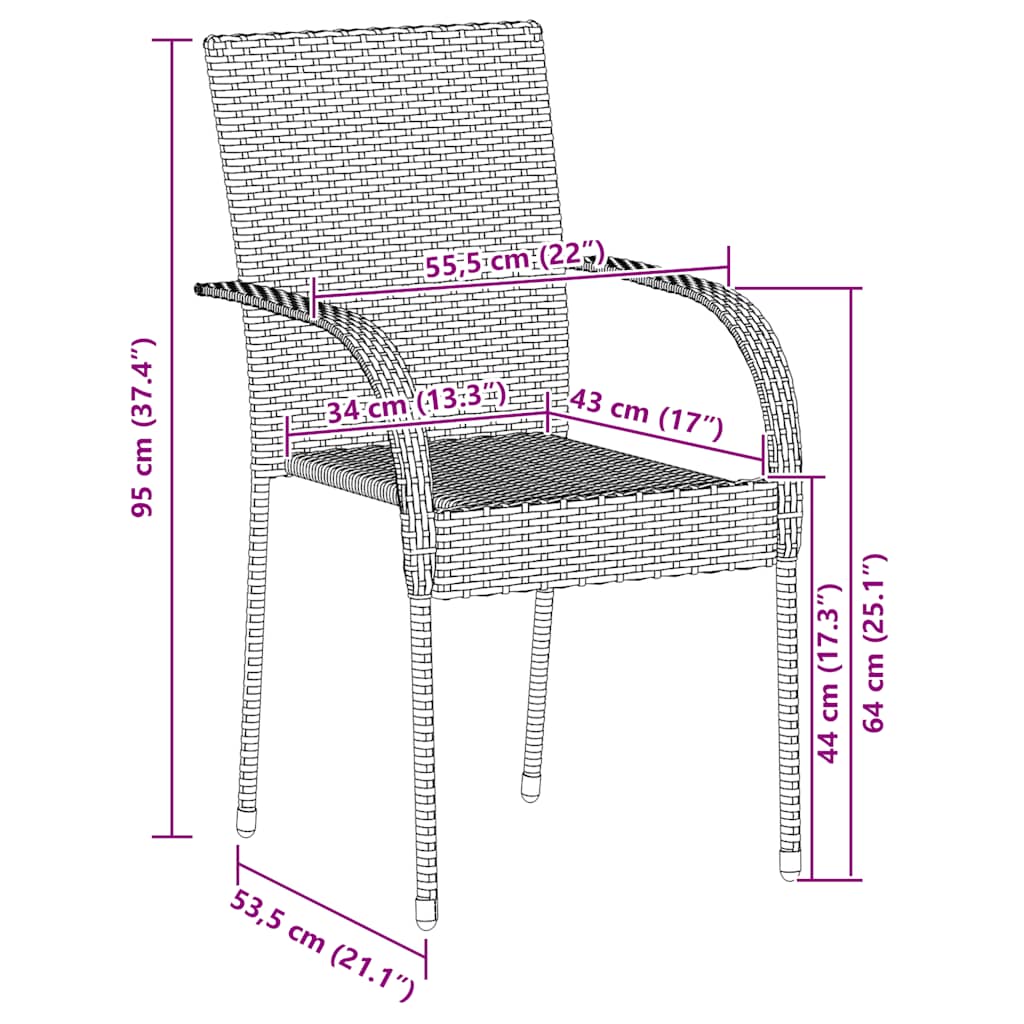 Dining Chair | Set of 2 | Grey | Poly Rattan | Standard | Stackable