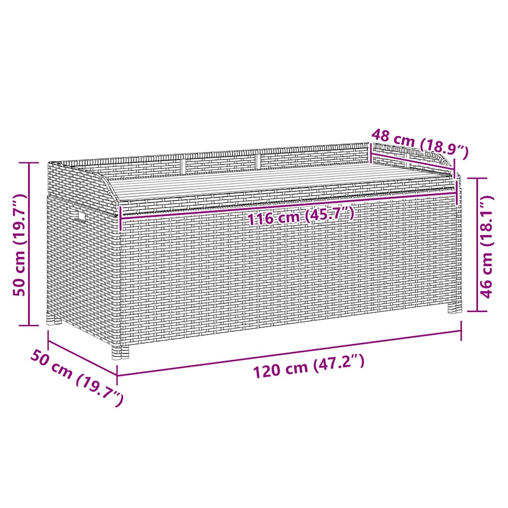 Garden Storage Bench 120 cm Poly Rattan Black