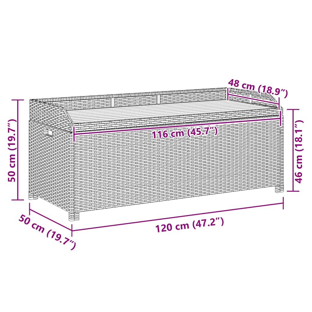 46480 vidaXL Garden Storage Bench 120 cm Poly Rattan Black