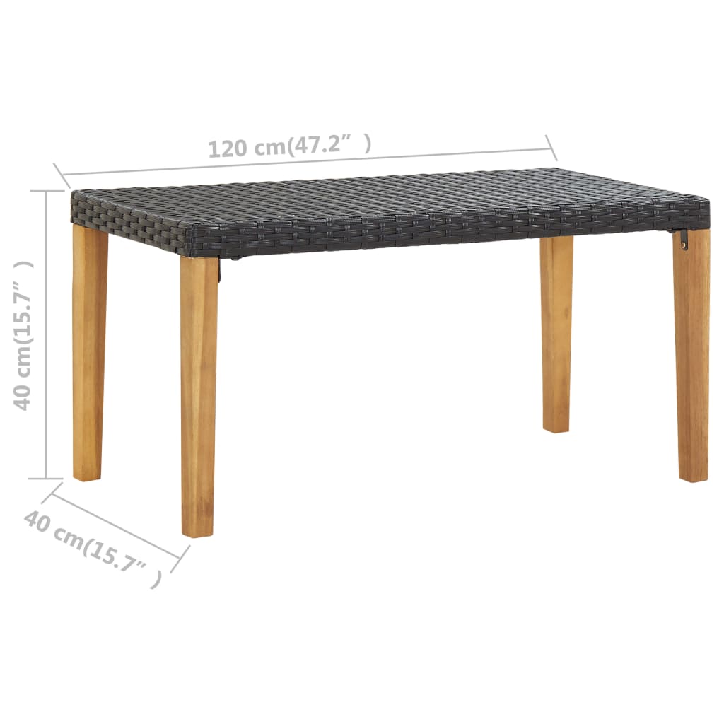 Garden Bench | Black | Poly Rattan and Solid Acacia Wood | Medium