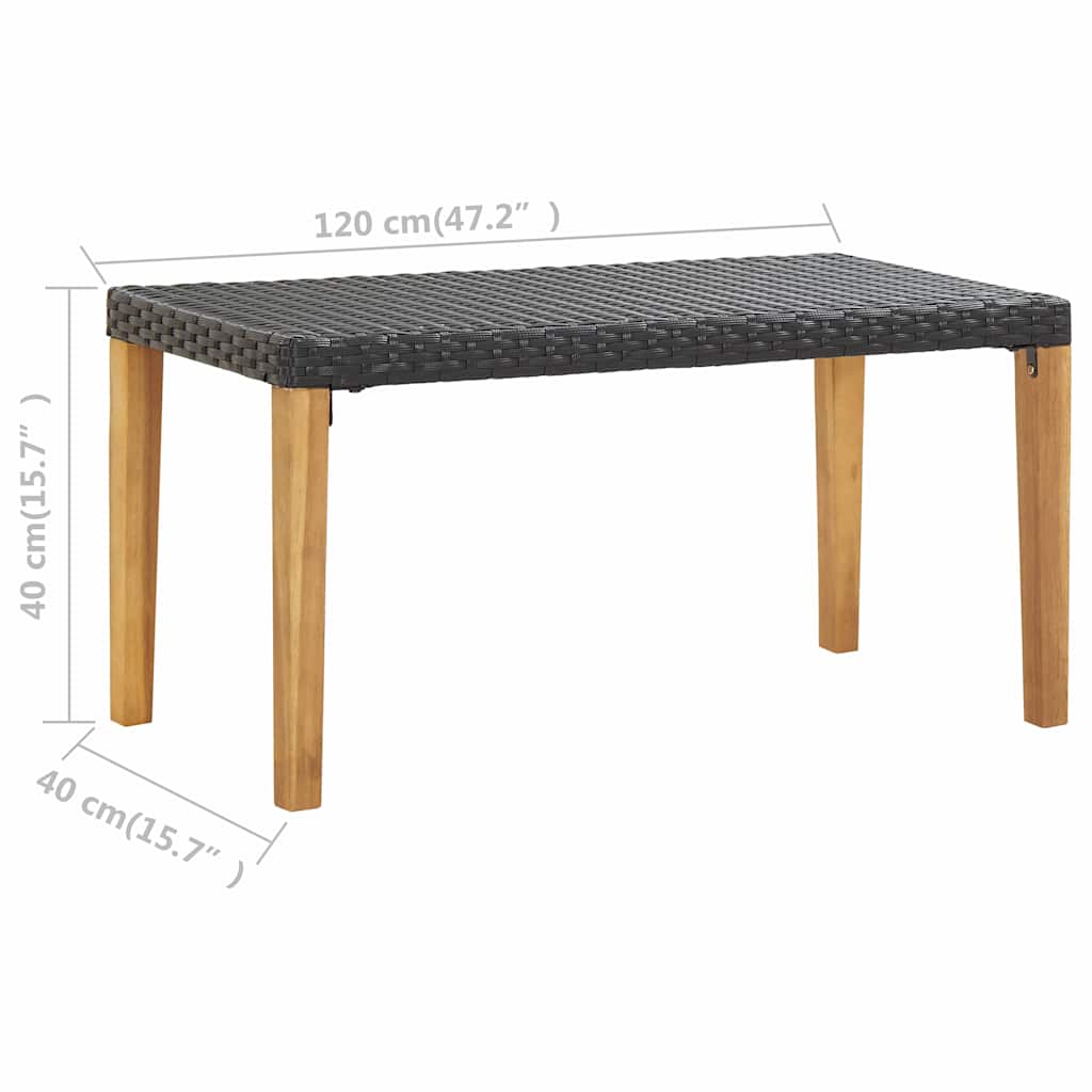 46488 vidaXL Garden Bench 120 cm Black Poly Rattan and Solid Acacia Wood