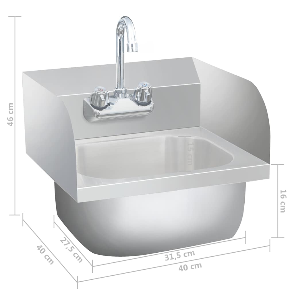 51115 vidaXL Commercial Hand Wash Sink with Faucet Stainless Steel