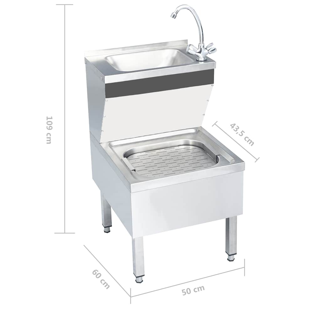 51116 vidaXL Commercial Hand Wash Sink with Faucet Freestanding Stainless Steel