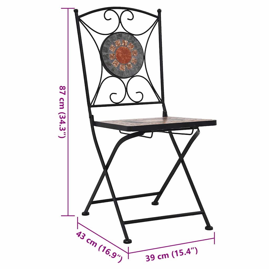 Garden Chair | Set of 2 | Orange and Grey | Powder-coated iron, Ceramic