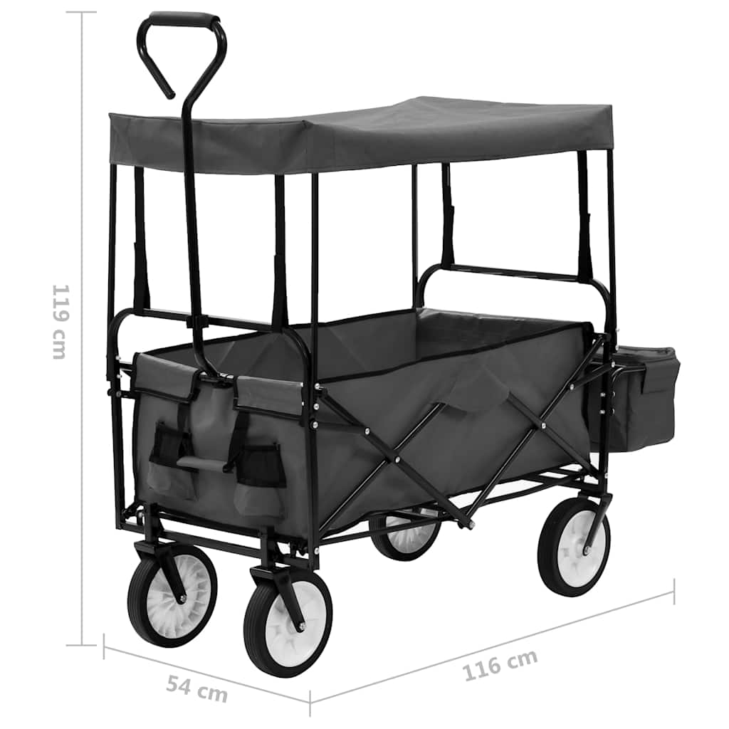 145512 vidaXL Folding Hand Trolley with Canopy Steel Grey
