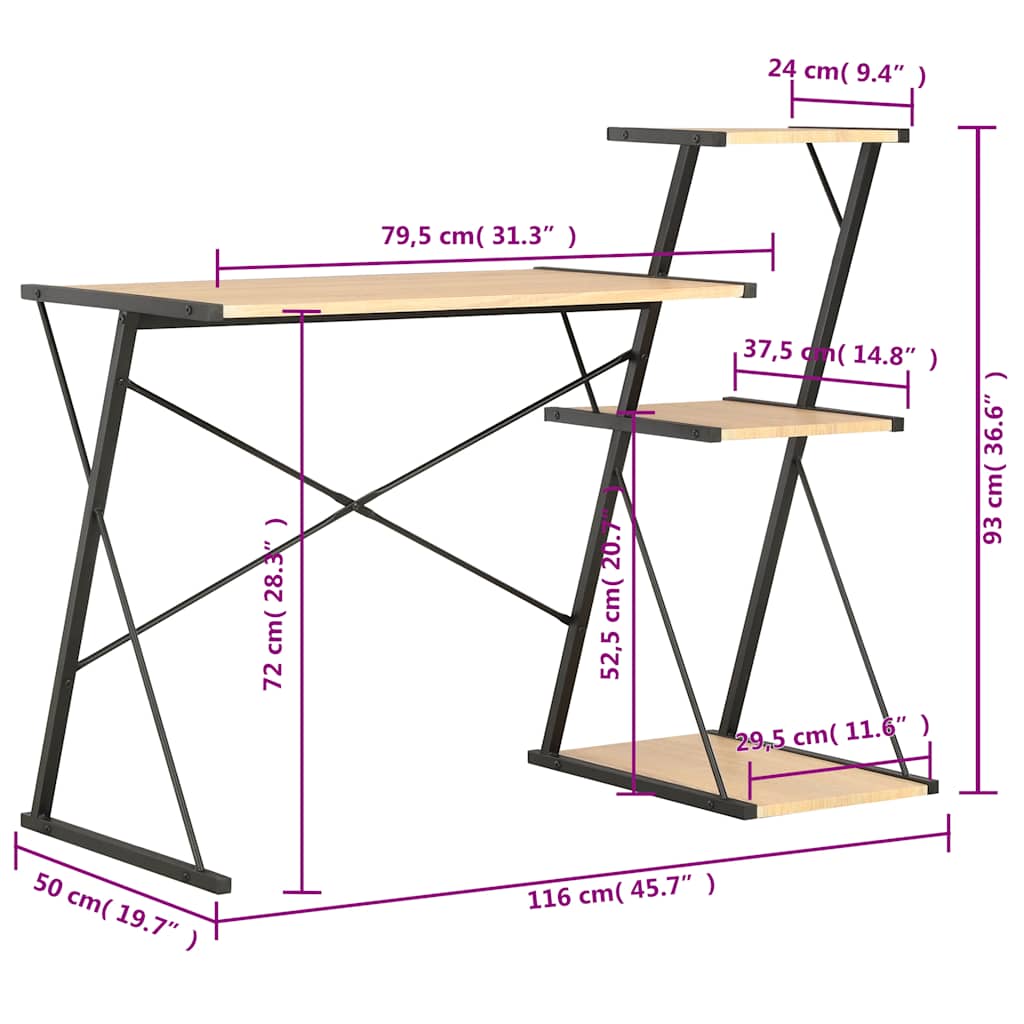 20289 vidaXL Desk with Shelf Black and Oak 116x50x93 cm