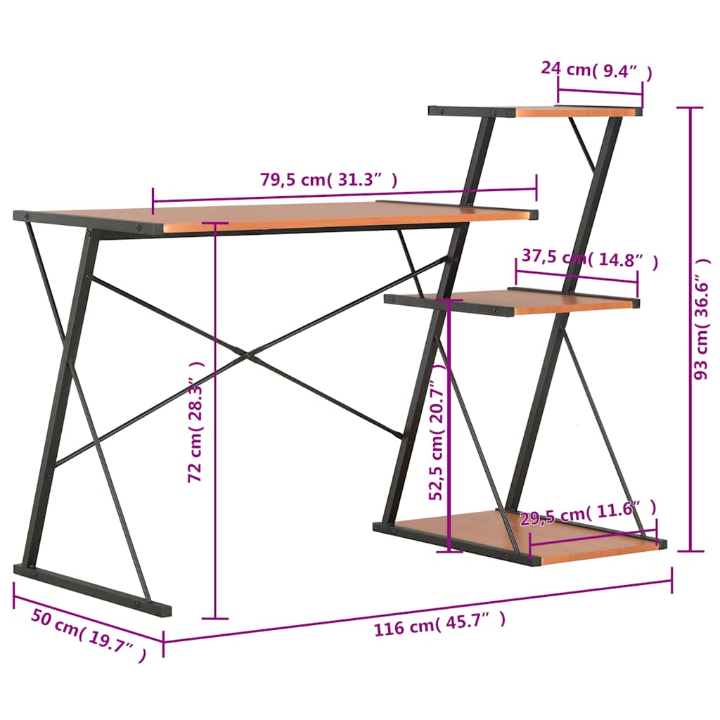 20290 vidaXL Desk with Shelf Black and Brown 116x50x93 cm
