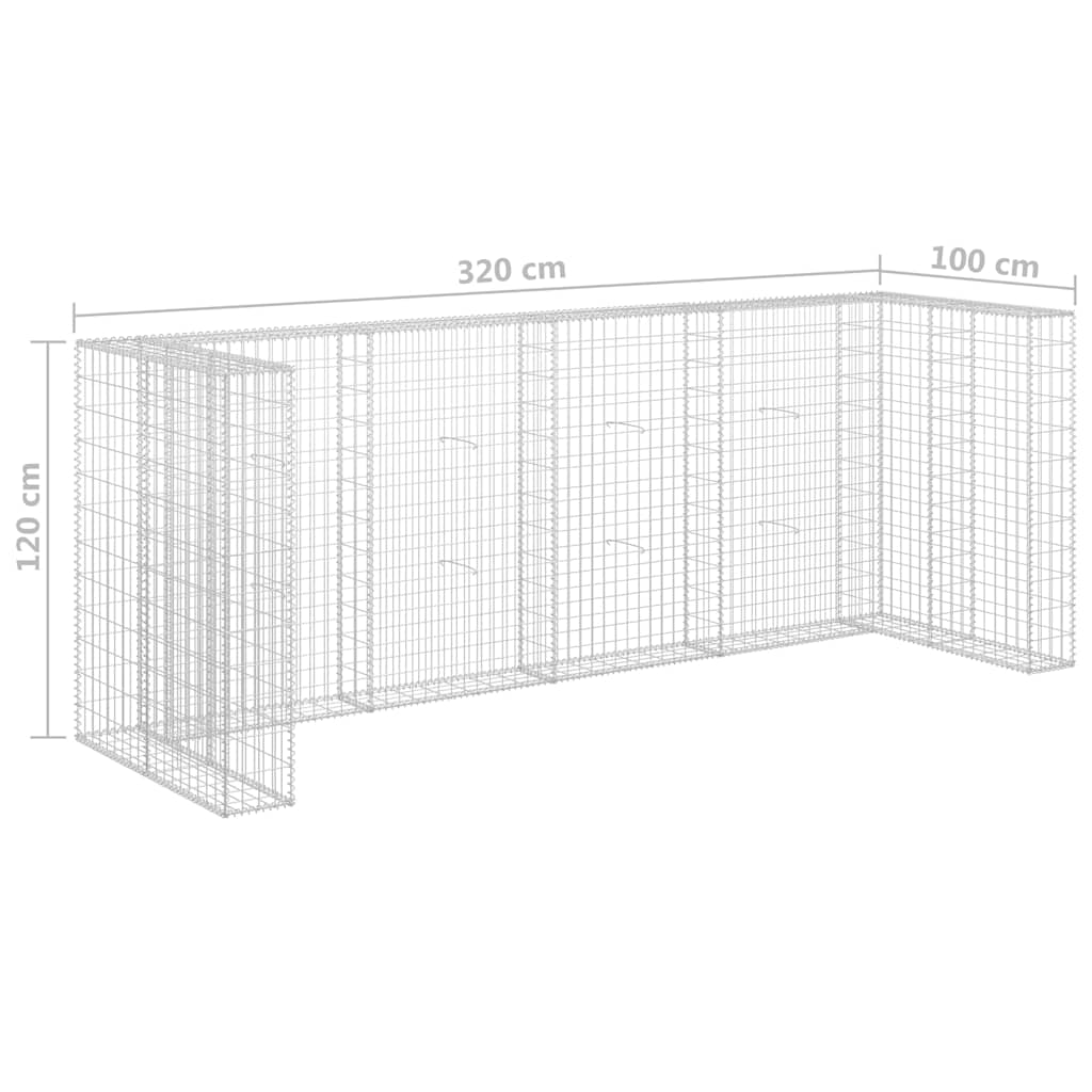 145614 vidaXL Gabion Wall for Garbage Bins Galvanised Steel 320x100x120 cm