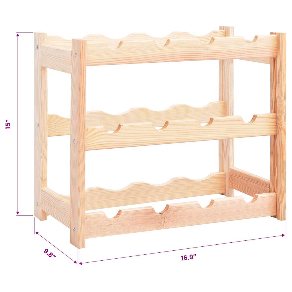 286191 vidaXL Wine Rack for 12 Bottles Pinewood