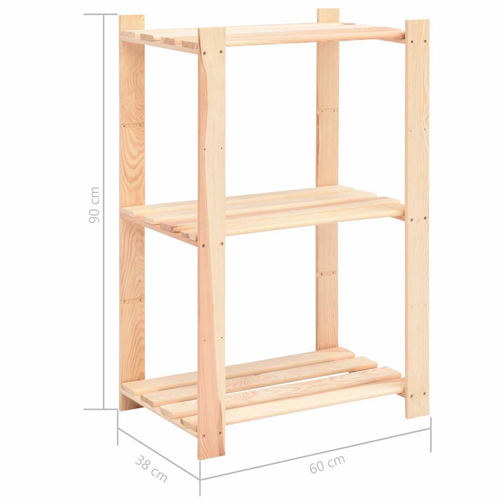 3-Tier Storage Rack 60x38x90 cm Solid Pinewood 150 kg