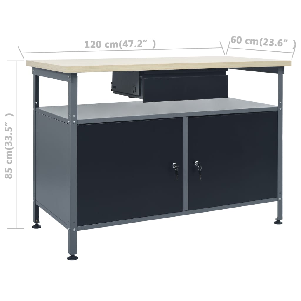 145345 vidaXL Workbench Black 120x60x85 cm Steel