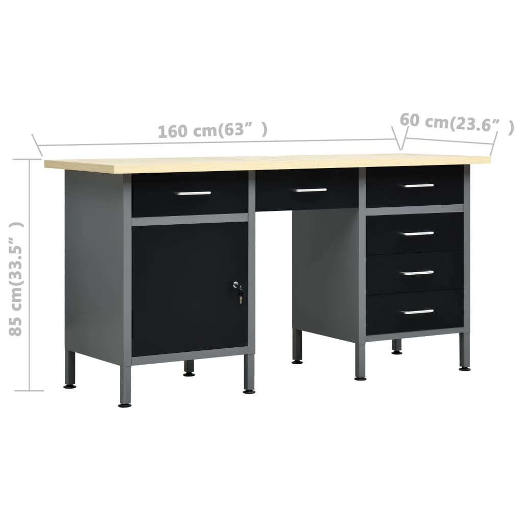 145347 vidaXL Workbench Black 160x60x85 cm Steel