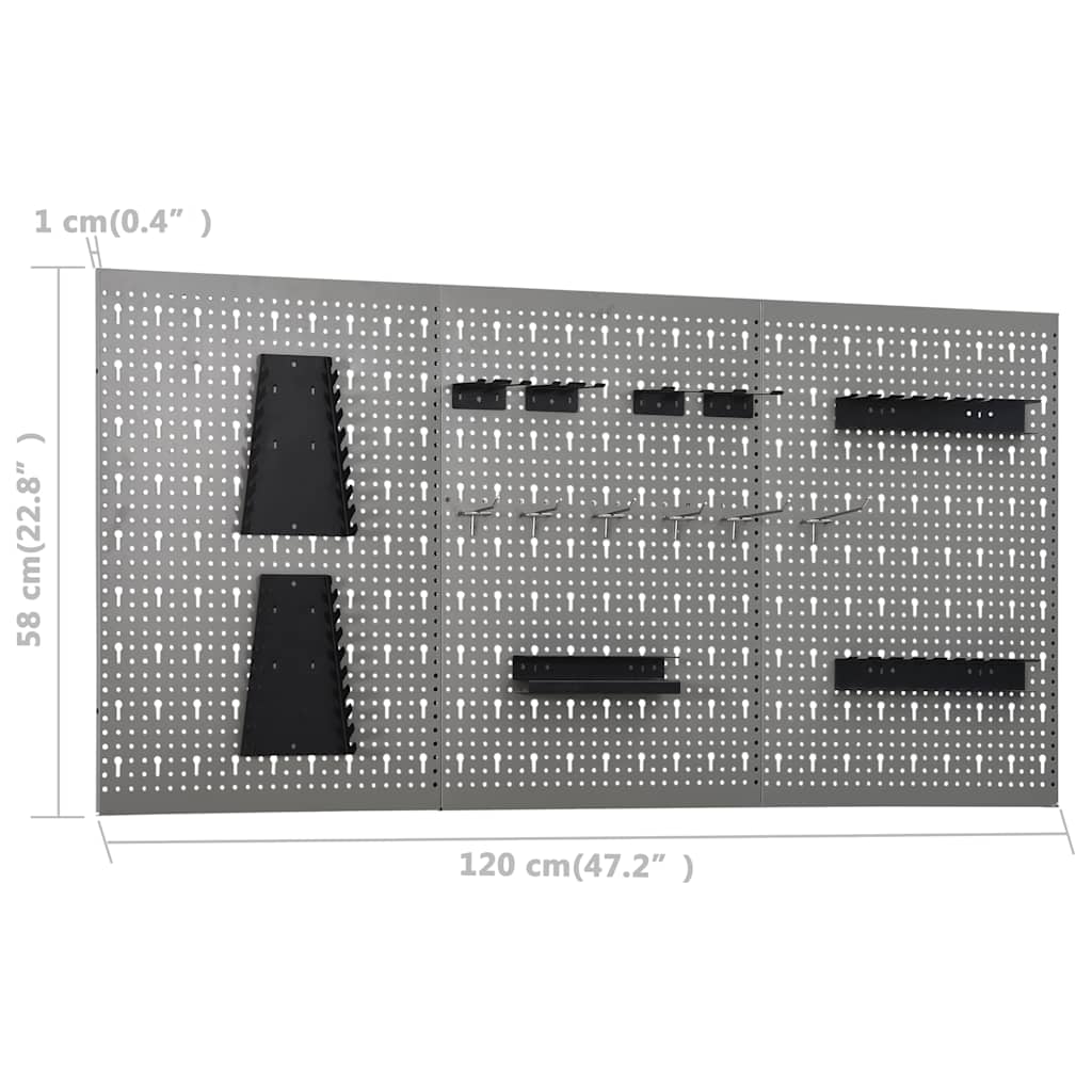 145351 vidaXL Wall-mounted Peg Boards 3 pcs 40x58 cm Steel