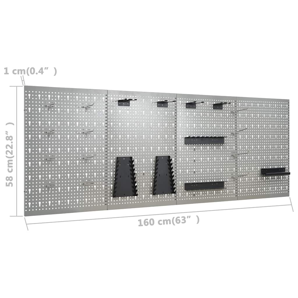 145352 vidaXL Wall-mounted Peg Boards 4 pcs 40x58 cm Steel