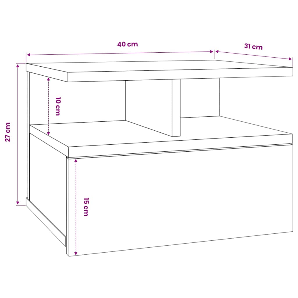 800405 vidaXL Floating Nightstand White 40x31x27 cm Engineered Wood