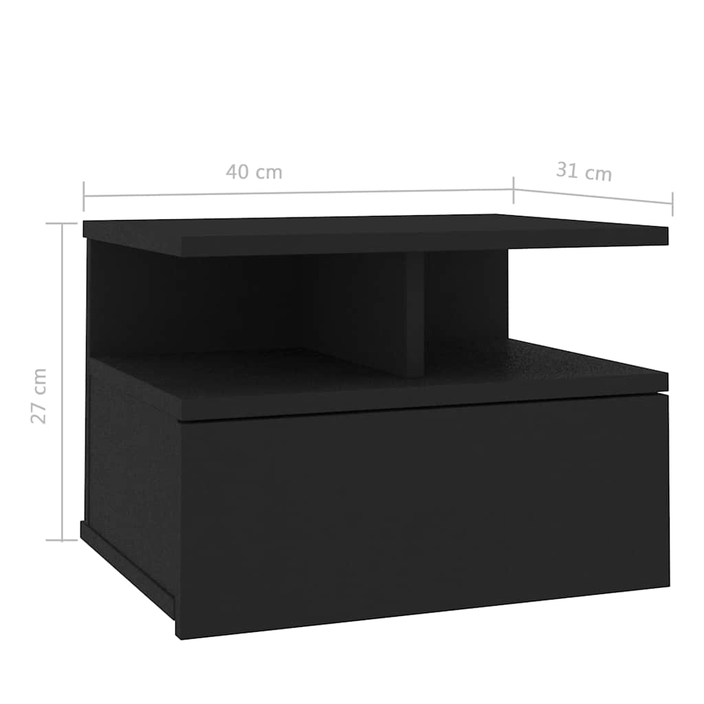 800407 vidaXL Floating Nightstand Black 40x31x27 cm Engineered Wood