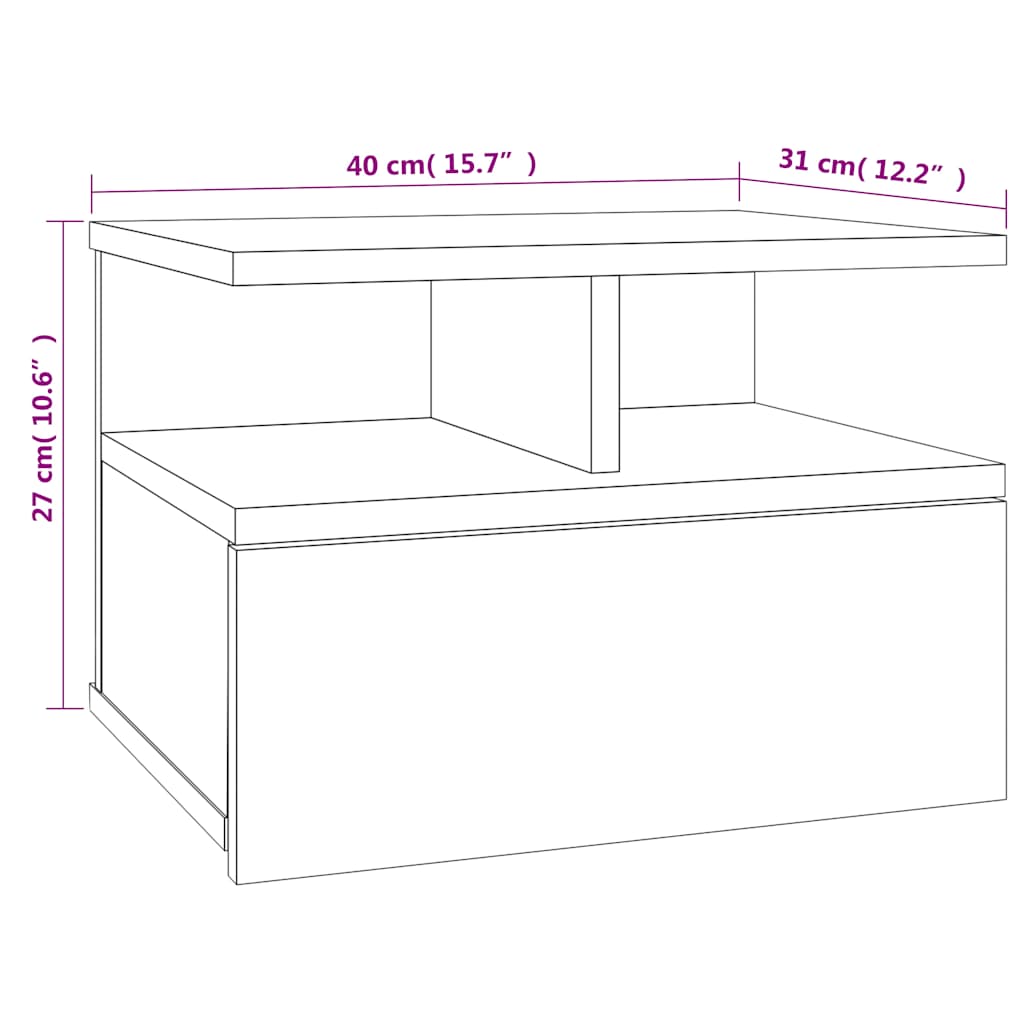 800411 vidaXL Floating Nightstand Sonoma Oak 40x31x27 cm Engineered Wood