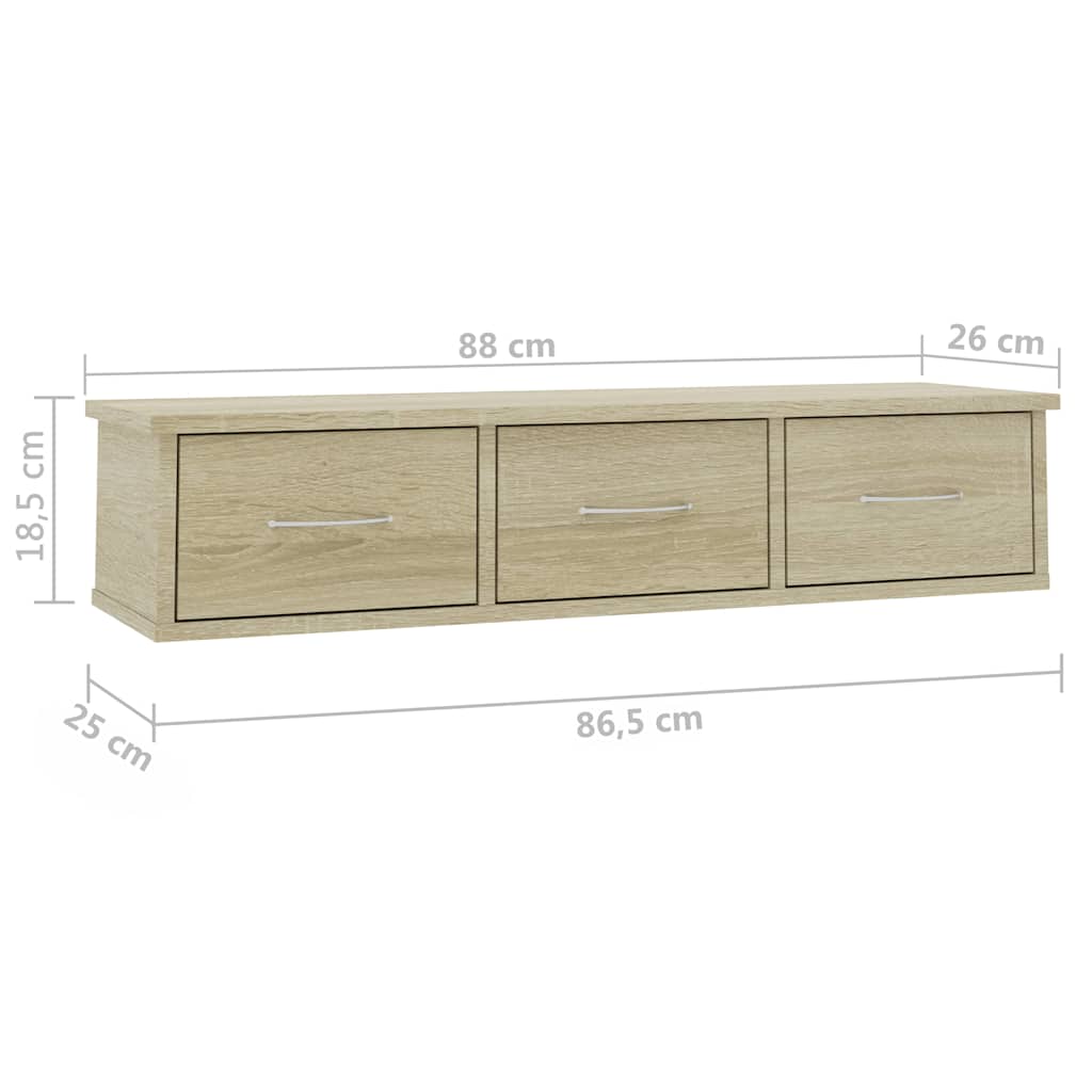 Wall-mounted Drawer Shelf Sonoma Oak 88x26x18.5 cm