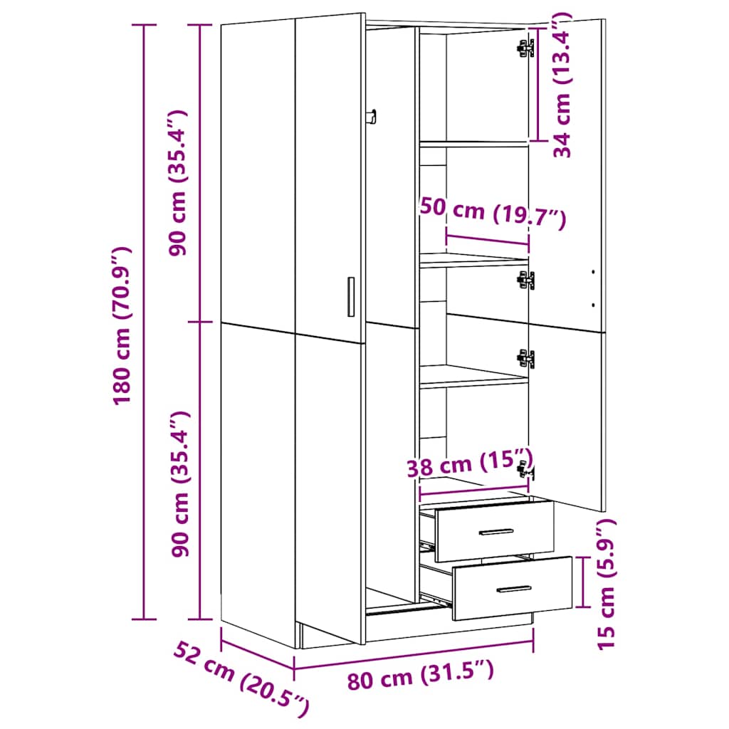 Wardrobe | Concrete Grey | Engineered Wood | Compact | Wardrobe