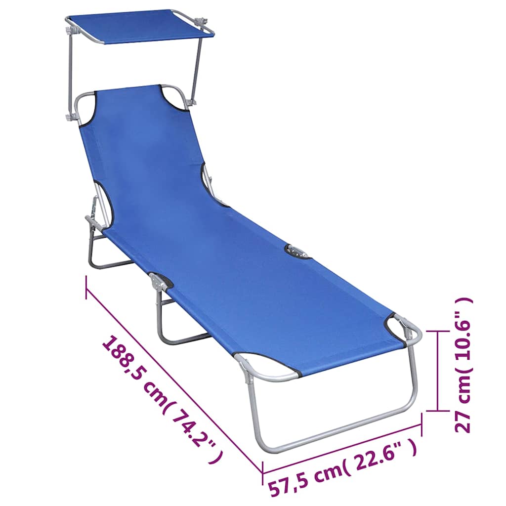 47769 vidaXL Folding Sun Lounger with Canopy Blue Aluminium