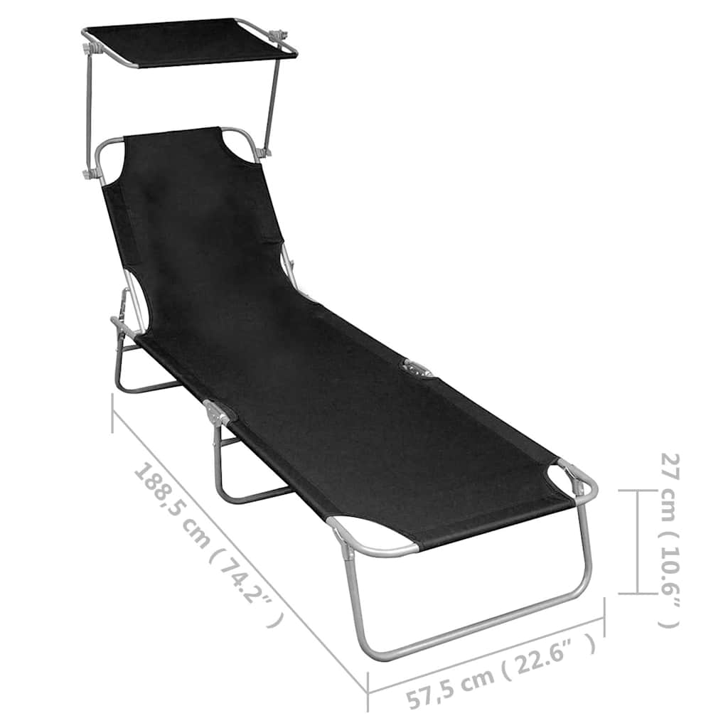47770 vidaXL Folding Sun Lounger with Canopy Black Aluminium