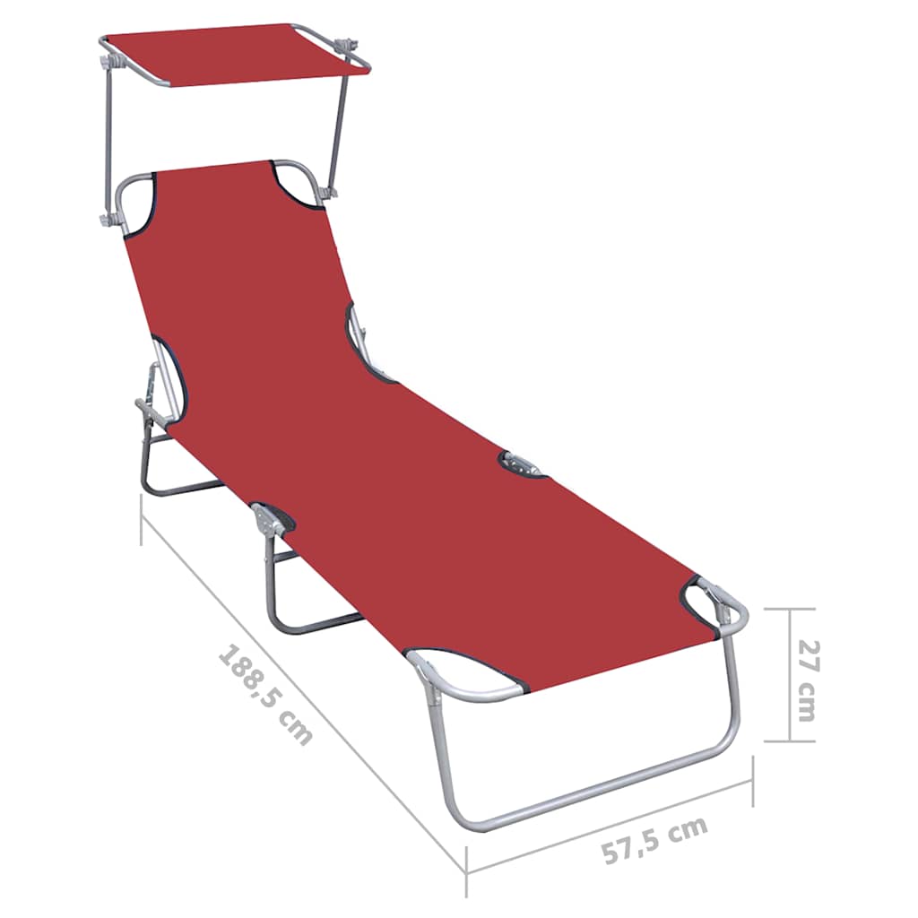 47771 vidaXL Folding Sun Lounger with Canopy Red Aluminium