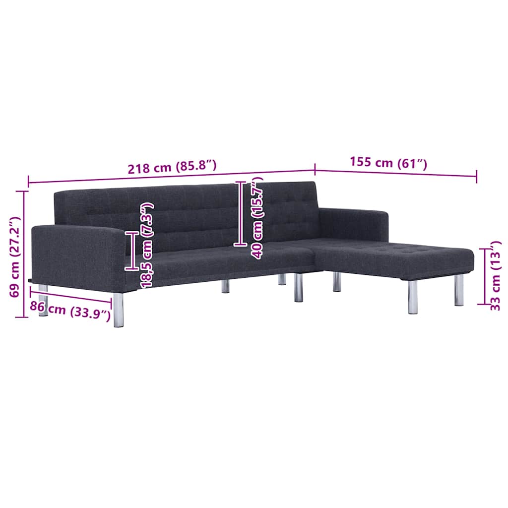 L-shaped Sofa Bed Dark grey Polyester