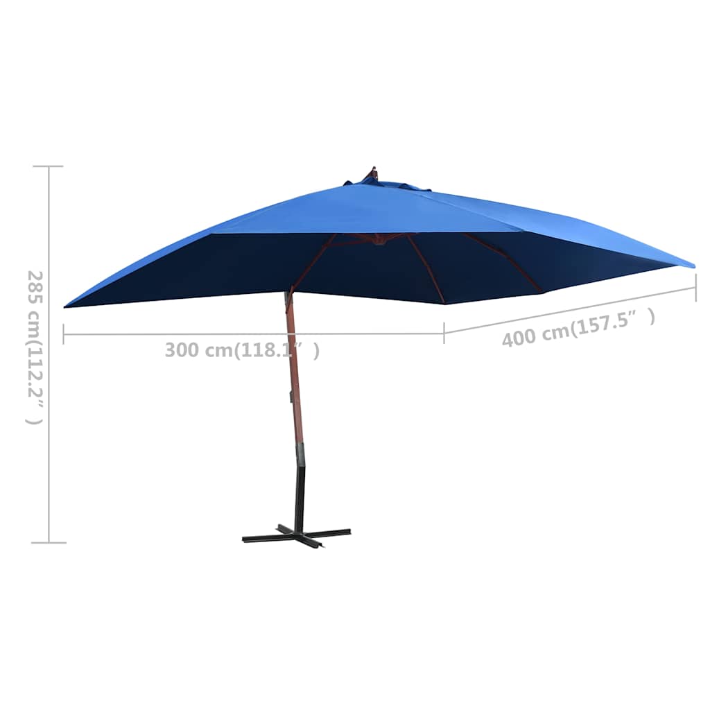 47123 vidaXL Hanging Parasol with Wooden Pole 400x300 cm Blue
