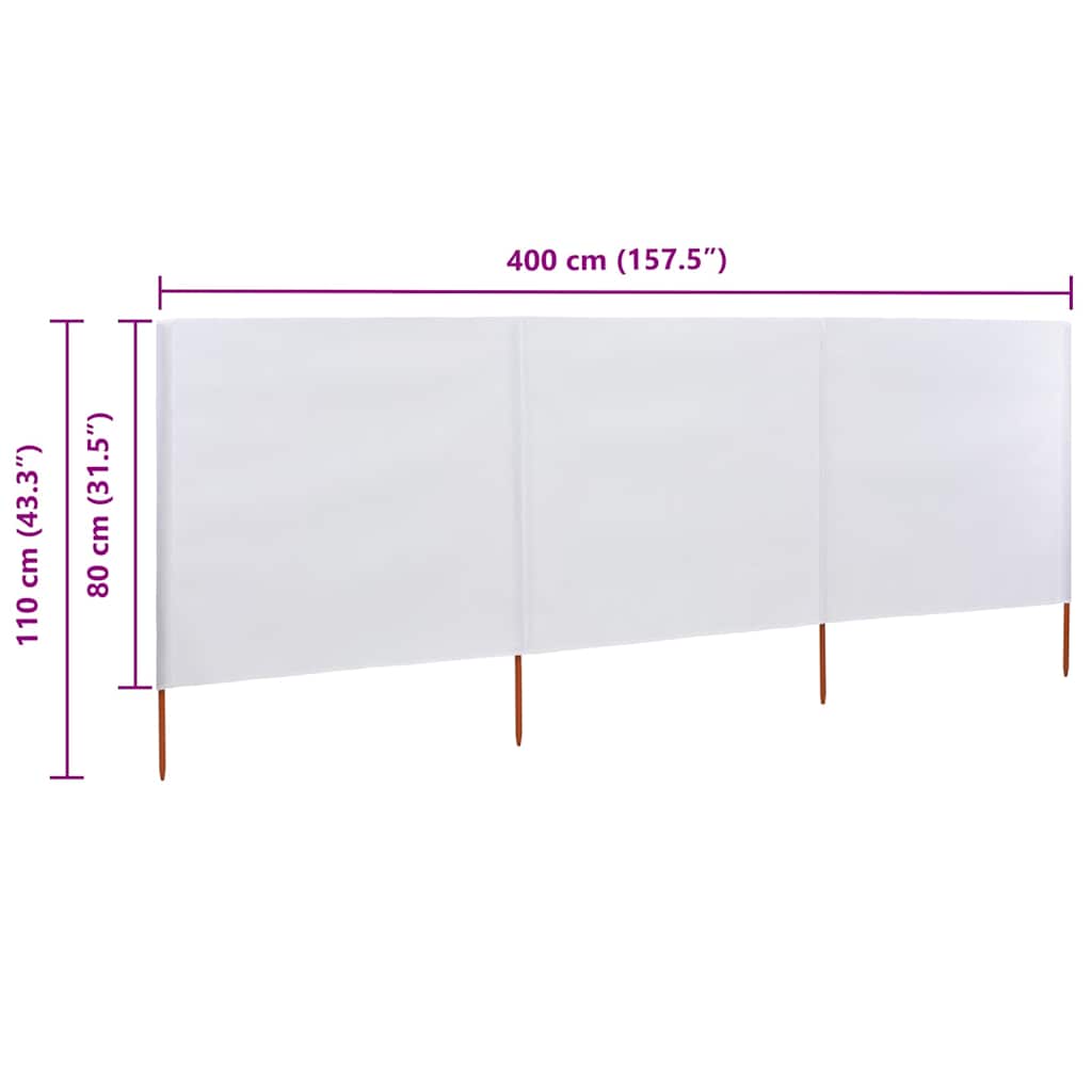 47140 vidaXL 3-panel Wind Screen Fabric 400x80 cm Sand White