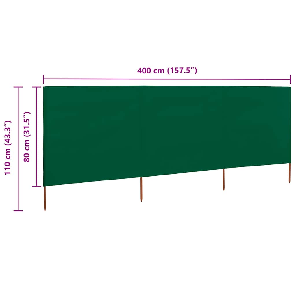 47141 vidaXL 3-panel Wind Screen Fabric 400x80 cm Green