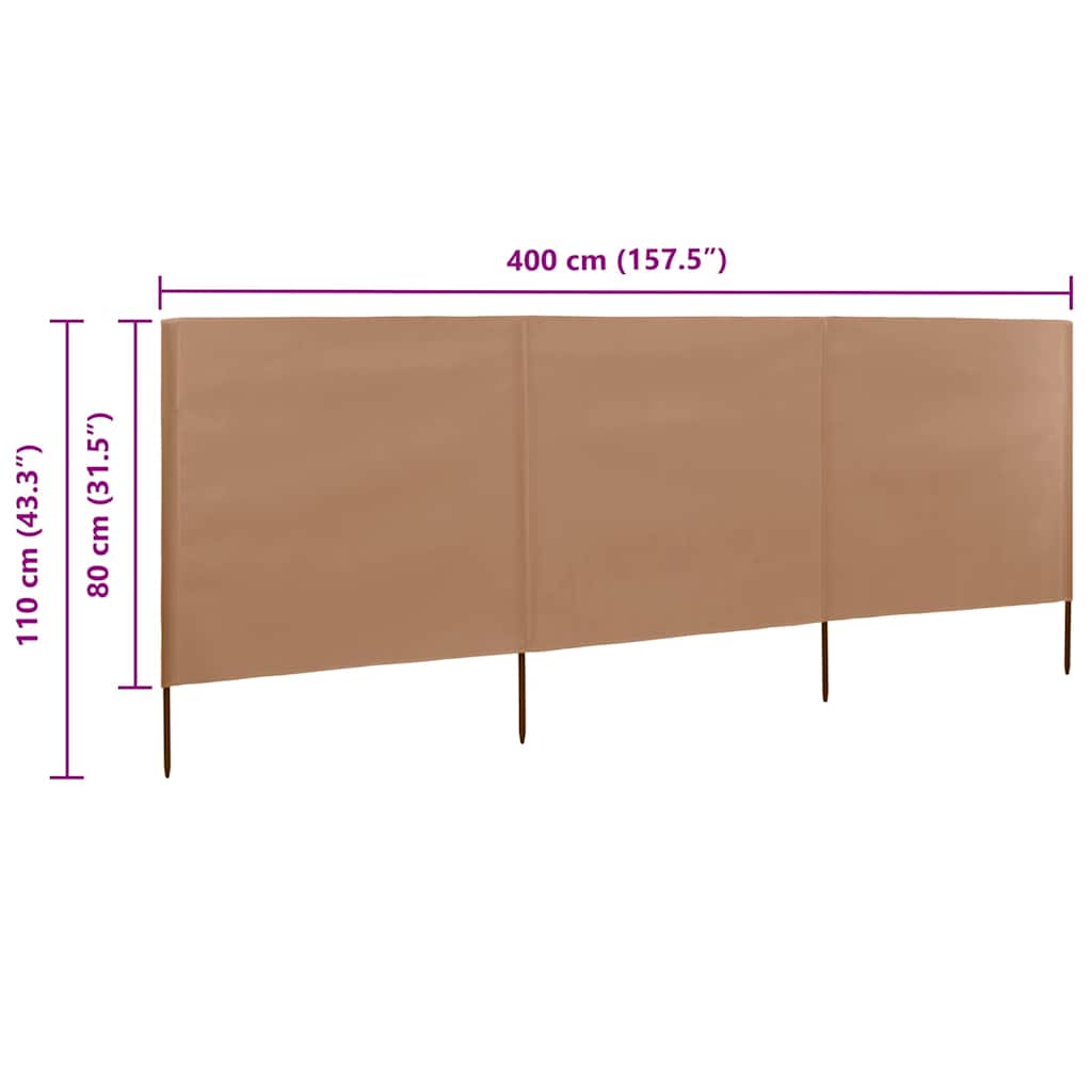 47143 vidaXL 3-panel Wind Screen Fabric 400x80 cm Taupe