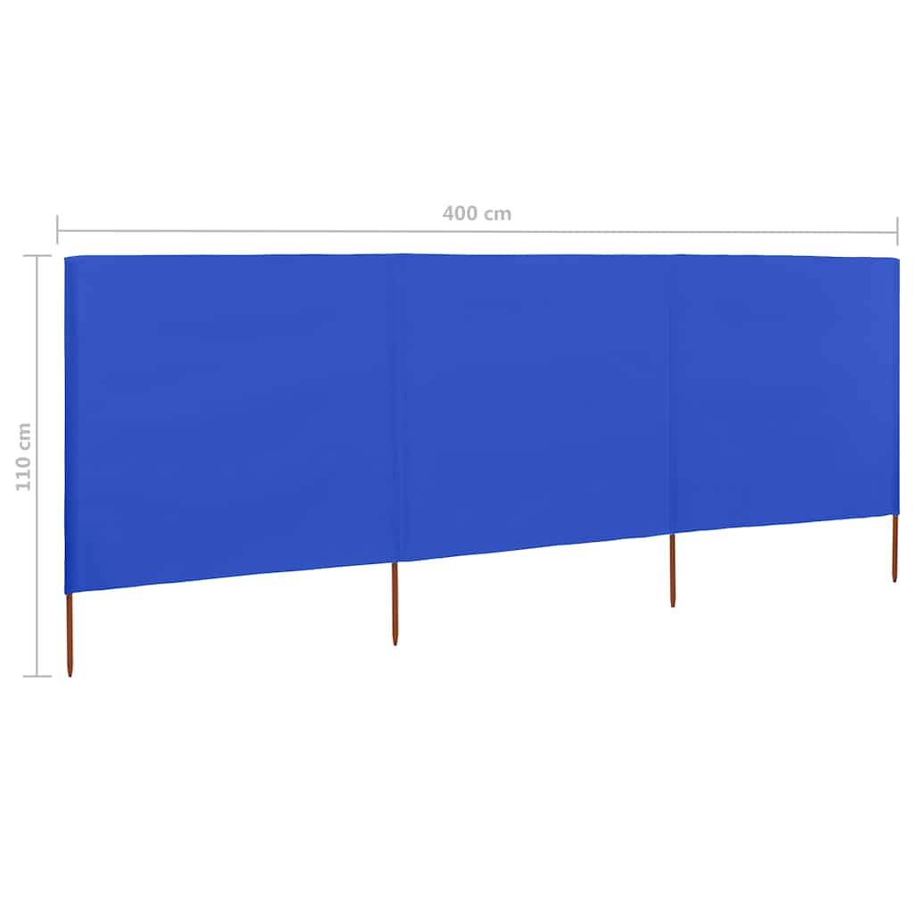 47145 vidaXL 3-panel Wind Screen Fabric 400x80 cm Azure Blue