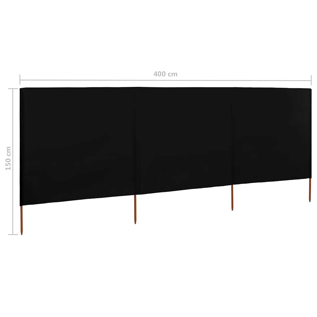 47146 vidaXL 3-panel Wind Screen Fabric 400x120 cm Black